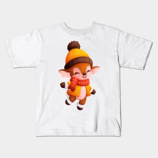 Happy and cute Christmas deer in winter clothes Kids T-Shirt